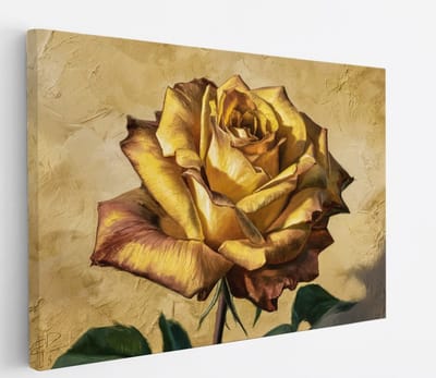 Saammp Canvas Schilderij - Goude Roos - Bloemen - Abstract - 45x30 - Foto op canvas - Wanddecoratie - Muurdecoratie Woonkamer - Kantoor Decoratie