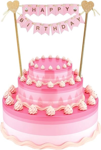 Taarttopper happy birthday - goud - roze