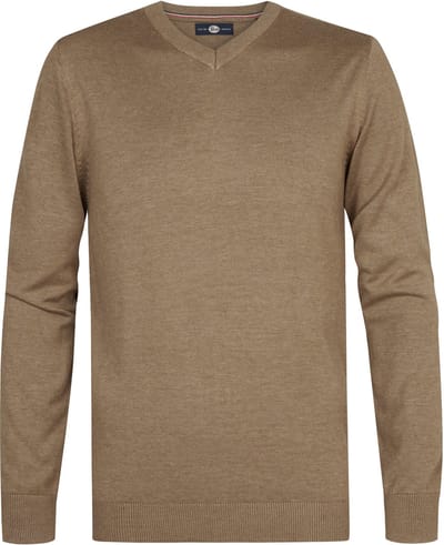 Petrol Industries Heren Trui - Fijngebreid - V-hals - Pullover - Basic Knit - Bruin - Maat XXL