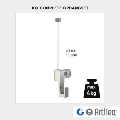 Artiteq Ophangset - 10x Perlon Ophangdraad 150 cm - Haken - 4 kg - Voor Schilderijrail