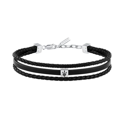 Maserati Jewels Zilver Roestvrij Staal Met Zwart Gerecycled Leer Armband JM525AVE32 Voor Mannen black