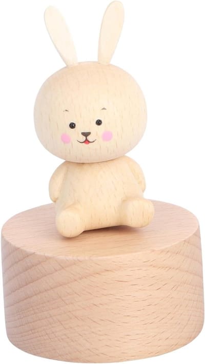 Mini Muziekdoos - Houten Ornament - Woning Decoratie - Creatief Konijn Design - 10 x 6.6 cm - Khaki
