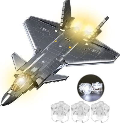 Sluban - J20S Straaljager met LED verlichtingen | WW2 army luchtmacht | Technic creator ideas educatief leger speelgoed | Expert bouwpakketten voor volwassenen | Classic icons vliegtuig modelbouw | 953 bloks