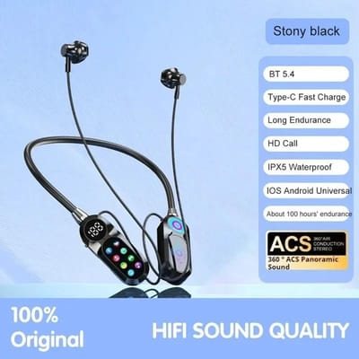 Draadloze Nekband Oordopjes HD Scherm Bluetooth 5.4 Koptelefoon HiFi Stereo Waterdichte Sport Oordopjes Ondersteunen TF Kaart