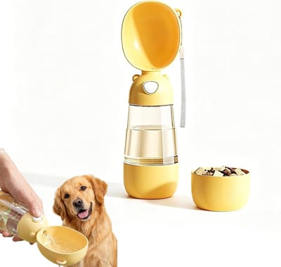 Drinkfles Hond - waterfles hond- 2- in -1 waterfles en voerbak - drinkfles honden onderweg -600 ml - vul je energie en vocht altijd en overal aan