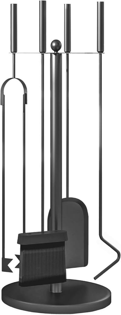 5-delige Haardset met Schep, Bezem, Tang, Pookhaak en Standaard - Stijlvolle Haardaccessoires - Zwart Metalen Design