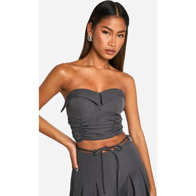 boohoo Dames Ruched Cup Detail Bandeau | Grijze Mergel | Maat: 40