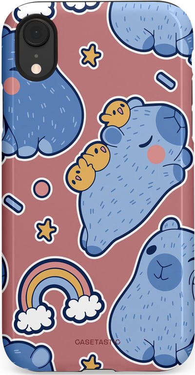 Casetastic Hoesje Geschikt voor Apple iPhone Xr - Stijlvolle Beschermende Duo-layer Case - Capibara knuffelvriend