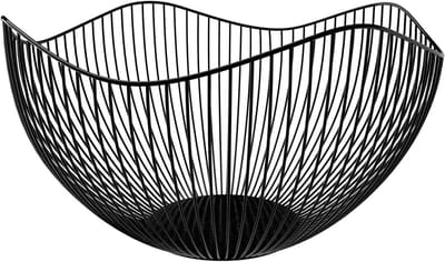 Famanu - Moderne zwarte fruitschaal, ronde metalen fruitmand 25x14 cm