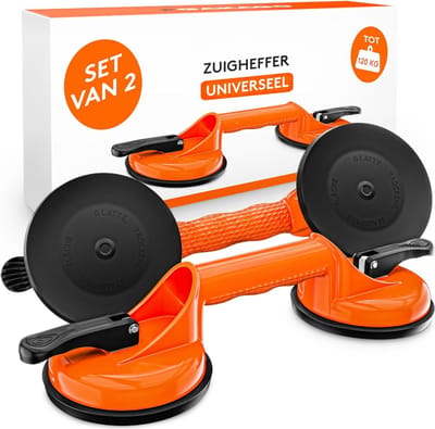 Core® Tegeltiller – Tot 120 KG - Tegeldrager – Verpakking van 2 - Tegellifter - Tegeltiller Vacuum - Oranje - ‎33cm x 12cm x 7cm