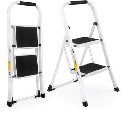 Rolipo Huishoudtrap 2-treden zwart - keukentrap inklapbaar metaal voor Particulier en professioneel gebruik - Trap Ladder - Anti slip