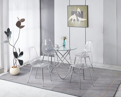 STILVORA Eetkamerset - 1 Tafel En 4 Fluwelen Stoelen Met Hoge Rugleuning - Voor Eetkamer En Interieur - Metaal - Chroom