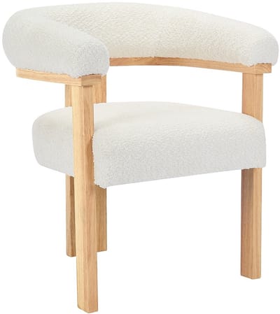 Vente-unique Set van 6 stoelen met armleuningen van boucléstof en heveahout - Wit en naturel - LIVELIA