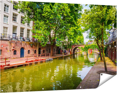 Gards Tuinposter Oudegracht in Utrecht - 150x100 cm - Tuindoek - Tuindecoratie - Wanddecoratie buiten - Tuinschilderij