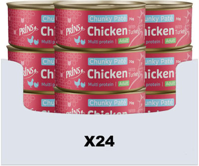 Prins Chunky Paté - Kip Kalkoen - Graanvrij, 24x70g, Natuurlijke Ingrediënten