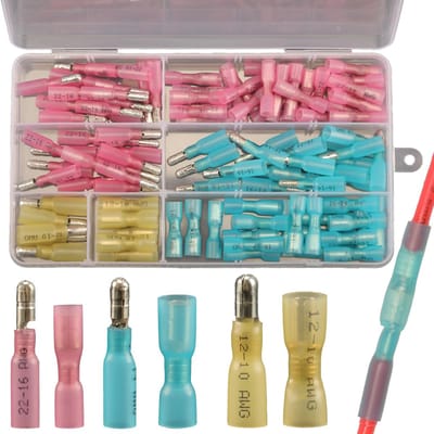 110 stuks Heat Shrink Bullet Wire Connectors Kit, Krimpkousdraadconnectorenset, Waterdichte Kogelklemmendraadconnectoren Vrouwelijke en Mannelijke Draadkrimpconnectoren van Maritieme Kwaliteit