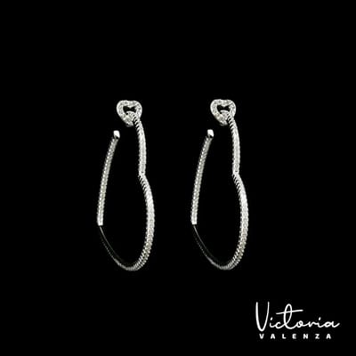 Victoria Valenza Rimini Luxe Oorbellen Dames Messing Oorhangers Dames Oorringen - Witte Steen - Kleur Zilver - 1 Paar