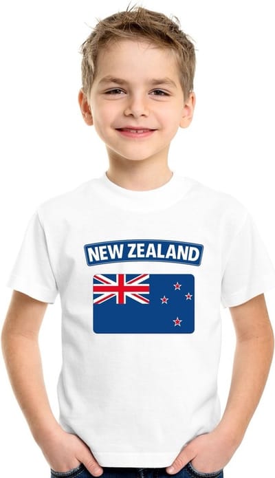Supporters kleding - t-shirt van vlag Nieuw Zeeland - wit - voor kinderen - korte mouwen - sport 110/116