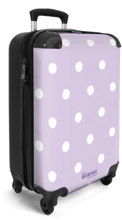 NoBoringSuitcases.com® - Handbagage koffer lichtgewicht - Reiskoffer trolley voor reizen - Paars met witte stippen - Cabine rolkoffer met wieltjes - Travel luggage - Hardcase valies klein - Past binnen 55x40x20 en 55x35x25