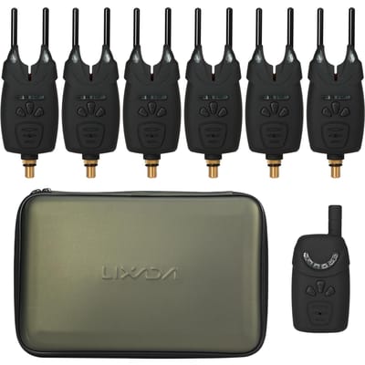 Lixada Electrocnic Visserijwaarschuwingen Beetverklikker LED Draadloos visalarm Digitale visontvanger 6 transmitters zwart