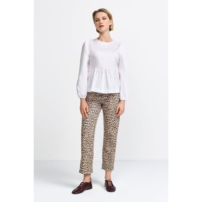 Rich & Royal Vintage Straight Leopard Print Caffee Latte Size: W26L32 | Straight Pants Outlet | Dames | Beige