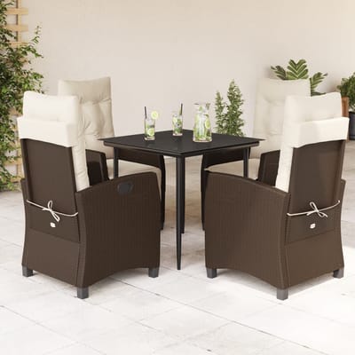 vidaXL - 5-delige - Tuinset - met - kussens - poly - rattan - bruin