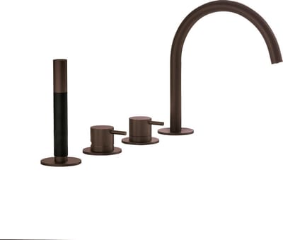 Hotbath Cobber CB173 badrandcombinatie met staafhanddouche, 2-weg omstel en draaibare uitloop verouderd messing