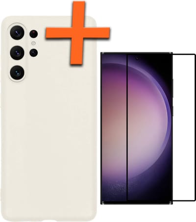 Hoes - Met Screenprotector - Geschikt voor Samsung Galaxy S23 Ultra - Sterk & Shockproof - Back Cover - Siliconen Case - Telefoon Hoes - Wit