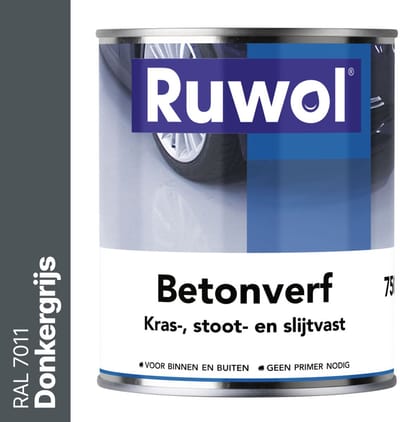 Ruwol Betonverf Donkergrijs (RAL 7011) 750 ml - Voor binnen en buiten - Alle kleuren - Kras-, stoot- en slijtvaste verf voor beton en steen - Betonverf voor buiten