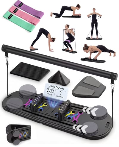 TWKOUT Pilates Board - Pilates Reformer & Core Trainer -Pilates Set - Inclusief 3 Weerstandsbanden en E-Book - Zwart