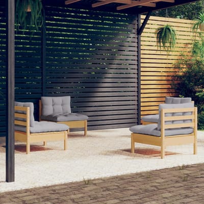 vidaXL - 4-delige - Loungeset - met - grijze - kussens - grenenhout