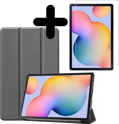 Hoesje - Geschikt voor Samsung Galaxy Tab S6 Lite - Met Screenprotector - Hardcover Book Case - Trifold Bookcase Hoes - Hard Cover - Tablethoes - Grijs