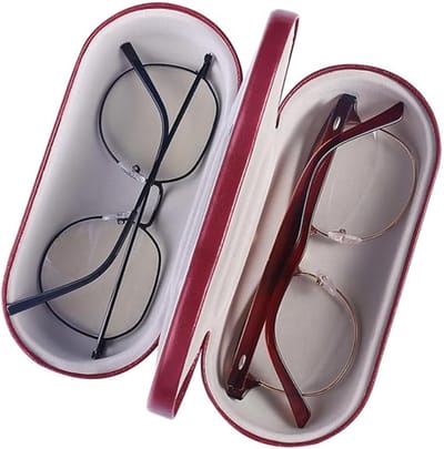 Brillenkoker - Dubbele brillenkoker - met spiegel - 2-in-1 dubbelzijdige draagbare brillenkoker - beschermt twee brillen - opbergset voor zonnebrillen - reisset - Unisex - dubbelzijdig en dubbel gebruiksontwerp - 15.8*7 cm - rood