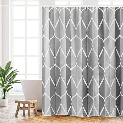 HANFU Douchegordijn 180 x 200 cm, wasbare polyester douchegordijn, sneldrogende douchegordijnen met 12 haken - ShopVlot