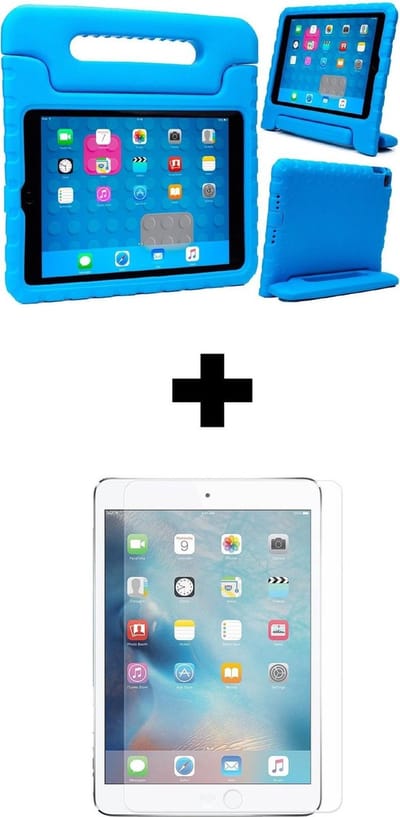 Hoesje - Geschikt voor Apple iPad 5 (2017) - 9.7 inch - 5e Generatie - Met Screenprotector - Kinderhoes - Shockproof Bumper - Kidsproof Case - Tablethoes - Kinder Hoes Cover - Blauw