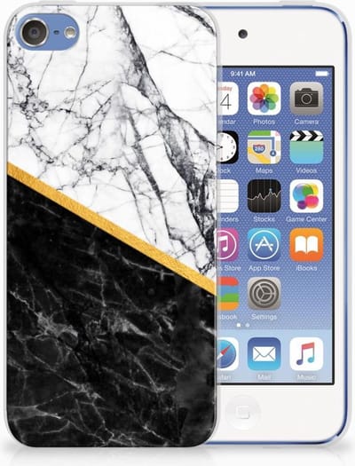 Apple iPod Touch 5 | 6 TPU Siliconen Hoesje Marmer Wit Zwart - Origineel Cadeau Man