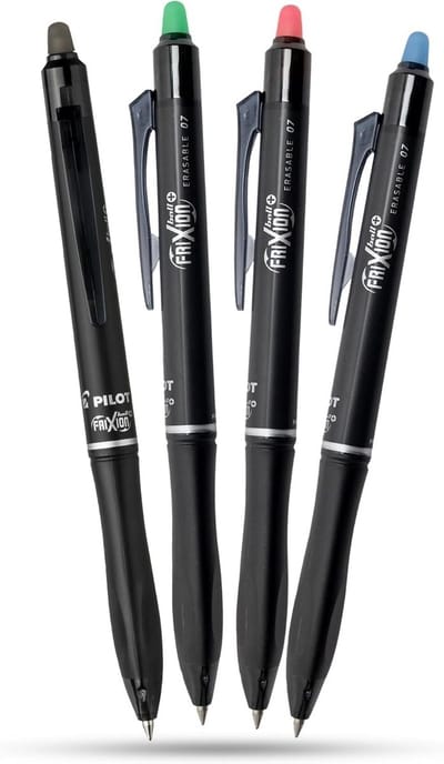 Uitwisbare Rollerball Pennen Set 0.7mm - Zwart, Blauw, Groen, Rood - Thermogevoelige Inkt