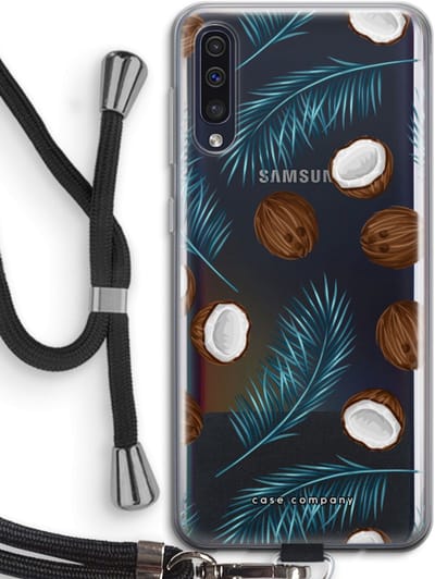 Case Company® - Hoesje met koord geschikt voor Samsung Galaxy A50 hoesje met Koord - Kokosnoot - Telefoonhoesje met Zwart Koord - Bescherming aan alle Kanten en Over de Schermrand