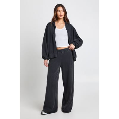 boohoo Dames Gewassen Oversized Doorlopende Rits Hoodie Trainingspak | Houtskool | Maat: XS