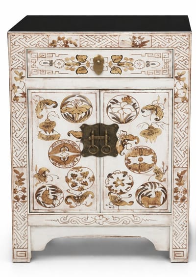 Fine Asianliving Chinese Nachtkastje Wit Bloemen Handgeschilderd B40xD32xH60cm Chinese Meubels Oosterse Kast