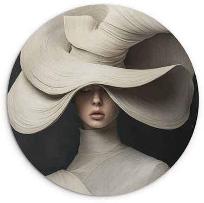 WallCircle® Wandcirkel 120x120 cm - Muurcirkel Modern - Vrouw - Hoed - Muurdecoratie woonkamer - Wanddecoratie slaapkamer - Kamer decoratie accessoires - Ronde schilderijen XXL