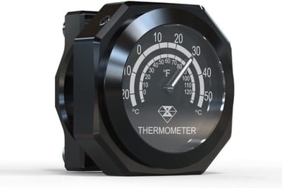 Motorfiets Thermometer - Temperatuurmeter Stuurd - Rij Veiligheid - Nachtzichtbaar Fluorescerend - 22-28mm Stuur - Zwart