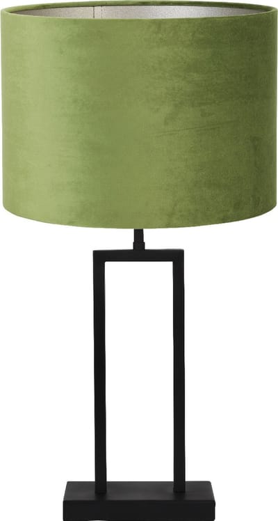 Light & Living Tafellamp Shiva/Velours - Zwart/Olive Green - Ø30x62cm - Tafellamp met kap