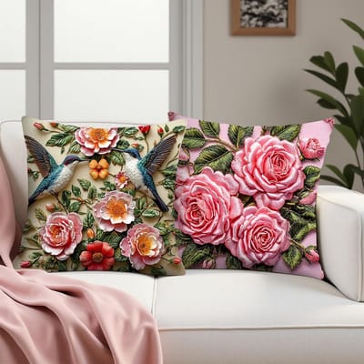 Set van 2 Decoratieve Kussenhoezen met Bloemenprint voor Bank en Slaapkamer - Multicolor Kussenhoezen voor Binnen en Buiten