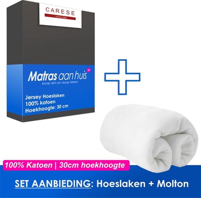 SETAANBIEDING Hoeslaken en Molton - 120 x 200 x 30 cm - 100% katoen - kleur antraciet