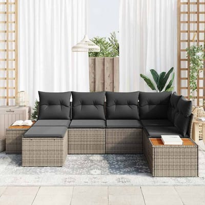 vidaXL - Tuinbank - Set - 7 - st - 6-Aantal - zitplaatsen - Grijs - Polyrattan