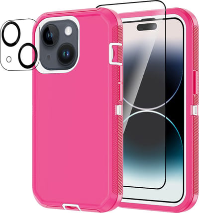 Stravo Heavy Duty iPhone 15 case met Screen Protector en Lens Protector - Roze - Dustproof shockproof telefoonhoes cover bestaande uit 3 lagen inclusief schermbeschermer en lensbeschermer - Geschikt voor Apple iPhone 15