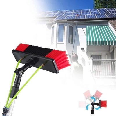 Reinigingsstang Telescopisch - Waterborstel Buiten - Zonnepanelen Auto Wassen - Lichtgewicht Aluminium - 20 Meter Slang - Grijs