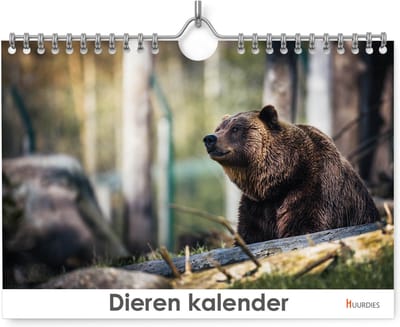 Huurdies - Dieren Kalender - A4 - verjaardagskalender - 29.7x21cm - 300G glimmend papier - Dubbelzijdig - Spiraalgebonden - ophanghaakje