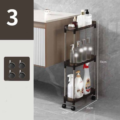 Étagère de rangement Mobile, étagère à espace intermédiaire, étagère de rangement de cuisine, étagère de rangement de salle de bain, support de finition de couture latérale de réfrigérateur 3 layers noir